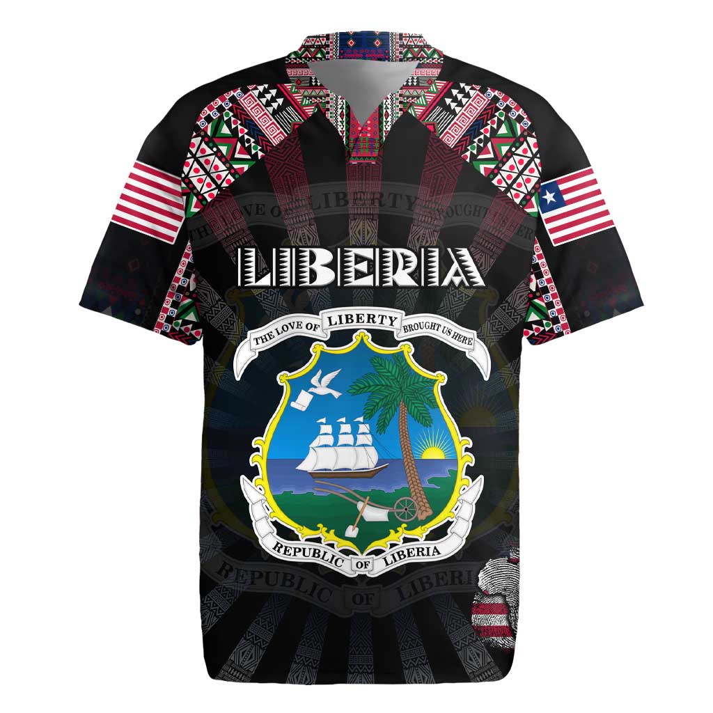 Personalized Liberia Roots Rugby Jersey African Pride in Fingerprint and Tribal Colors