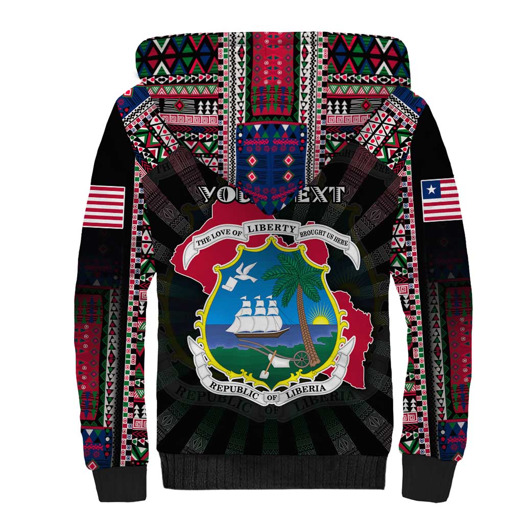 Personalized Liberia Roots Sherpa Hoodie African Pride in Fingerprint and Tribal Colors