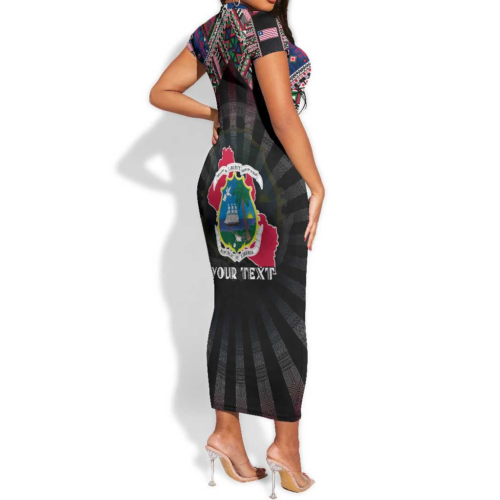Personalized Liberia Roots Short Sleeve Bodycon Dress African Pride in Fingerprint and Tribal Colors
