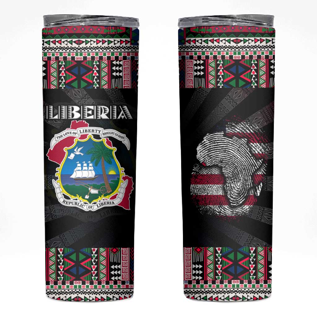 Liberia Roots Skinny Tumbler African Pride in Fingerprint and Tribal Colors