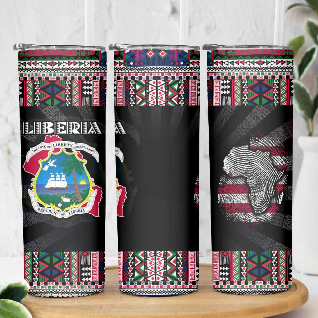 Liberia Roots Skinny Tumbler African Pride in Fingerprint and Tribal Colors