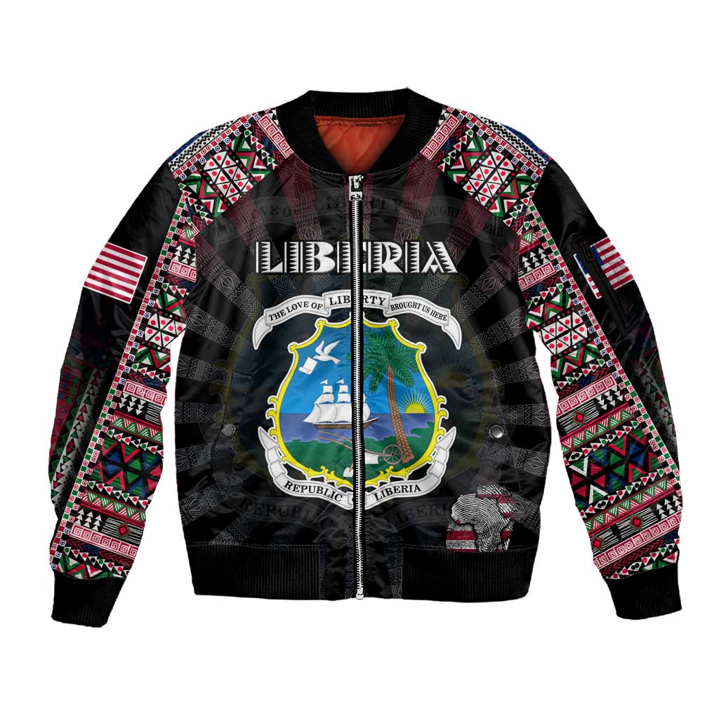 Personalized Liberia Roots Sleeve Zip Bomber Jacket African Pride in Fingerprint and Tribal Colors