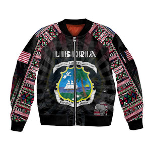 Personalized Liberia Roots Sleeve Zip Bomber Jacket African Pride in Fingerprint and Tribal Colors