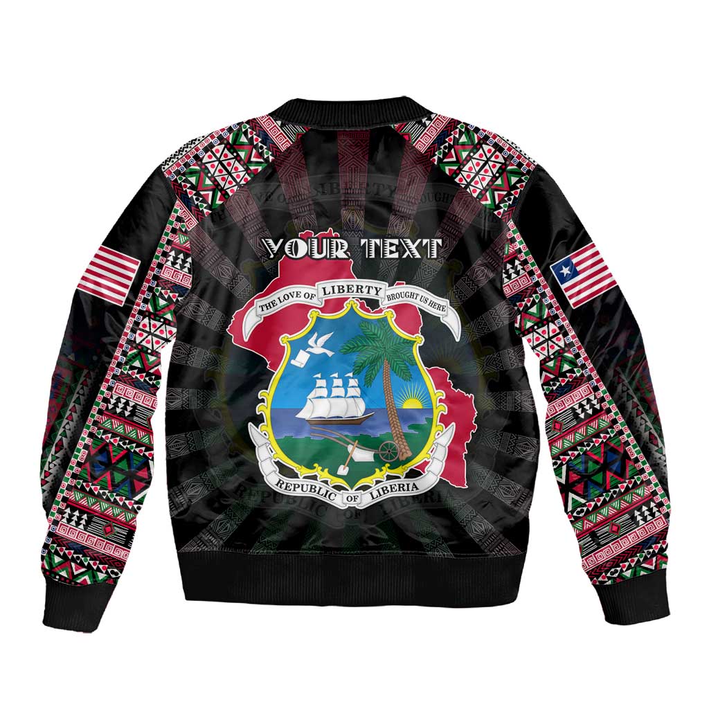 Personalized Liberia Roots Sleeve Zip Bomber Jacket African Pride in Fingerprint and Tribal Colors