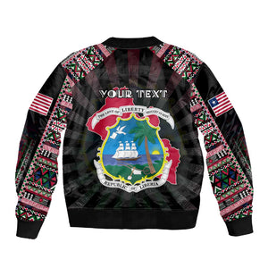 Personalized Liberia Roots Sleeve Zip Bomber Jacket African Pride in Fingerprint and Tribal Colors