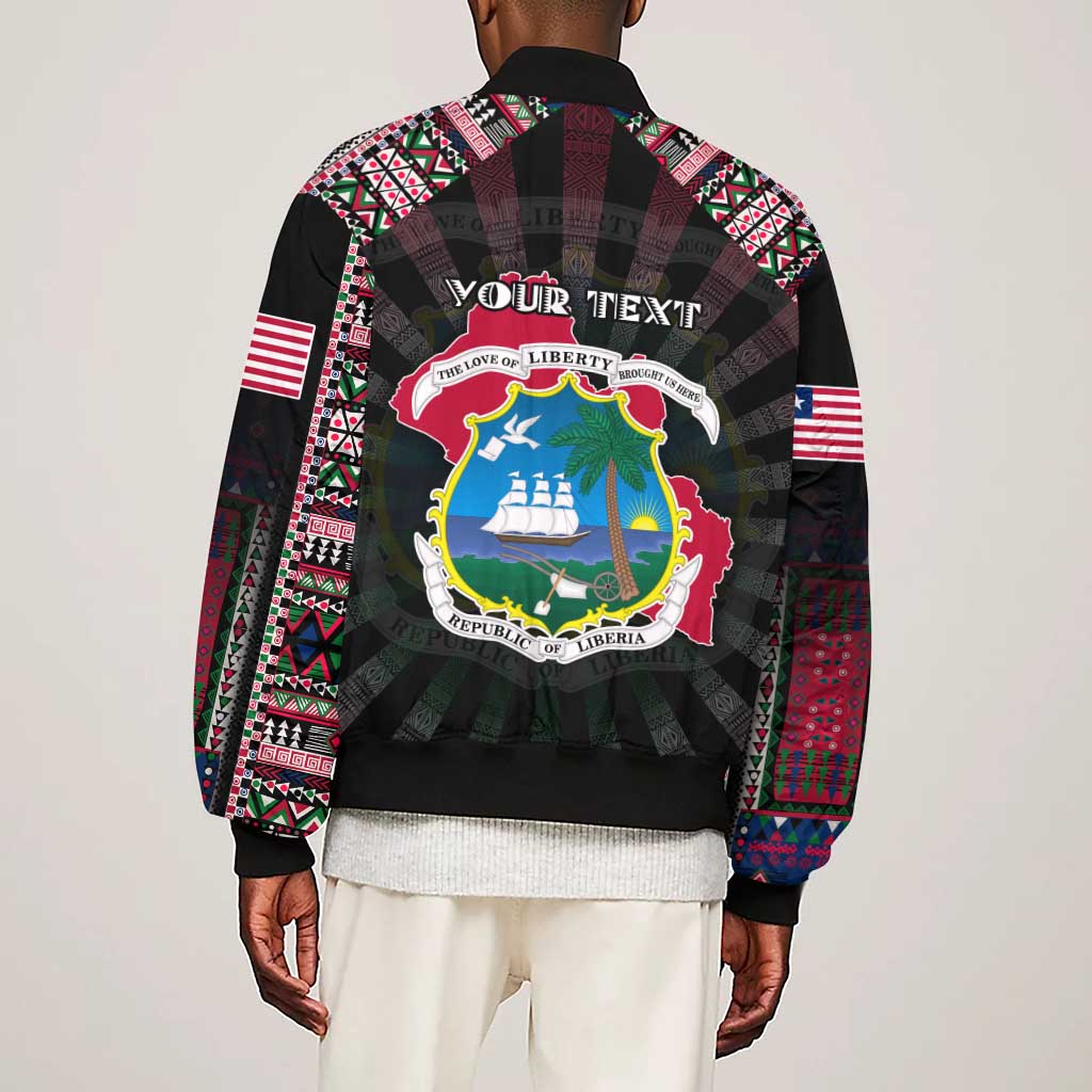 Personalized Liberia Roots Sleeve Zip Bomber Jacket African Pride in Fingerprint and Tribal Colors