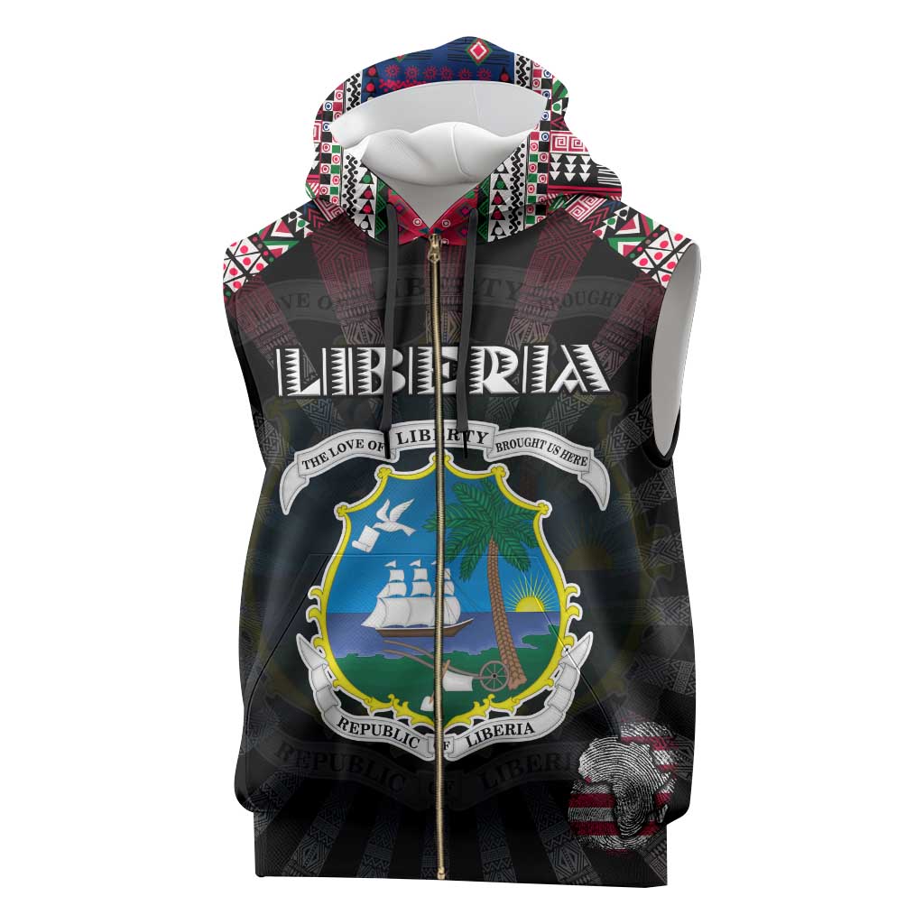 Personalized Liberia Roots Sleeveless Zip Hoodie African Pride in Fingerprint and Tribal Colors - African Pride