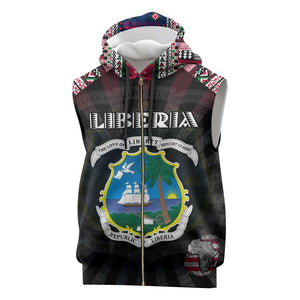 Personalized Liberia Roots Sleeveless Zip Hoodie African Pride in Fingerprint and Tribal Colors - African Pride