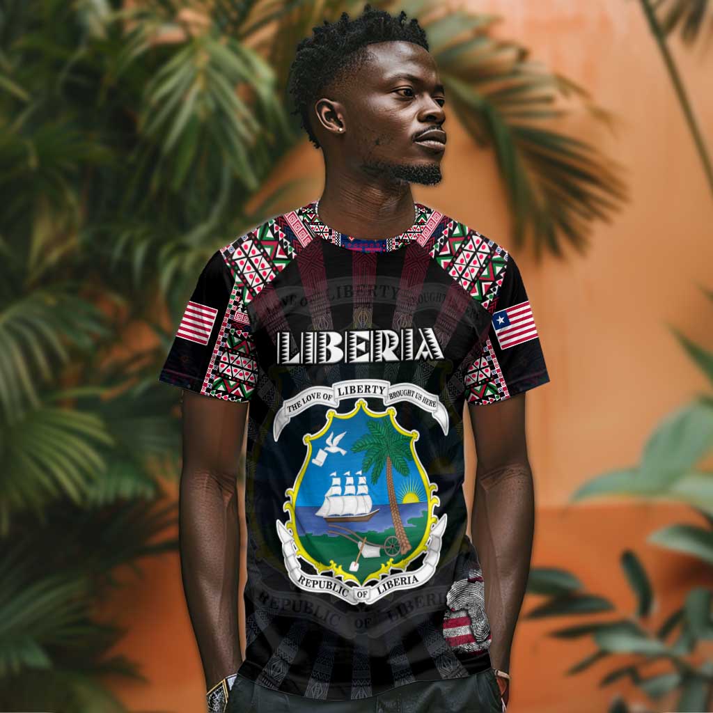 Personalized Liberia Roots T shirt African Pride in Fingerprint and Tribal Colors