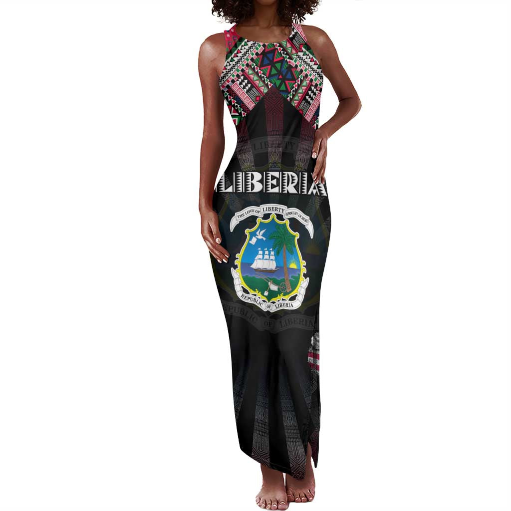 Personalized Liberia Roots Tank Maxi Dress African Pride in Fingerprint and Tribal Colors