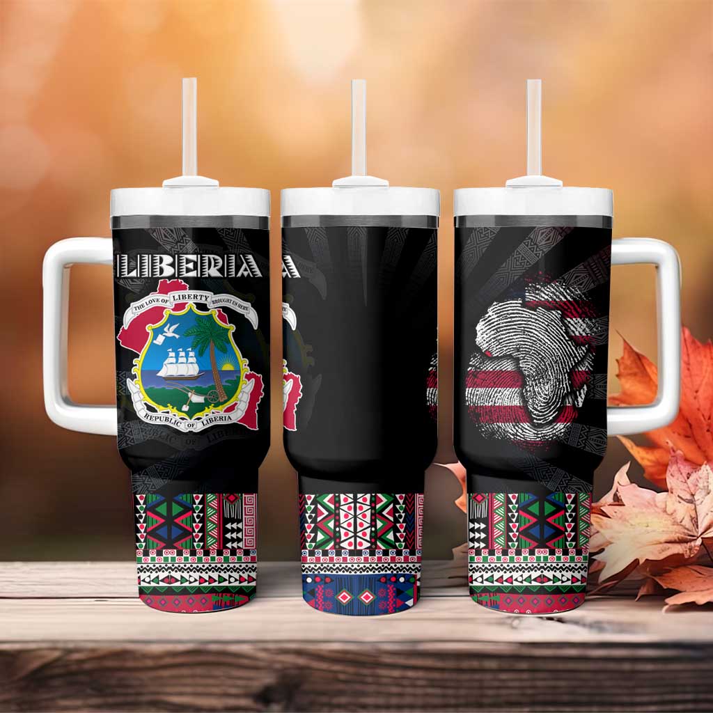 Liberia Roots Tumbler With Handle African Pride in Fingerprint and Tribal Colors