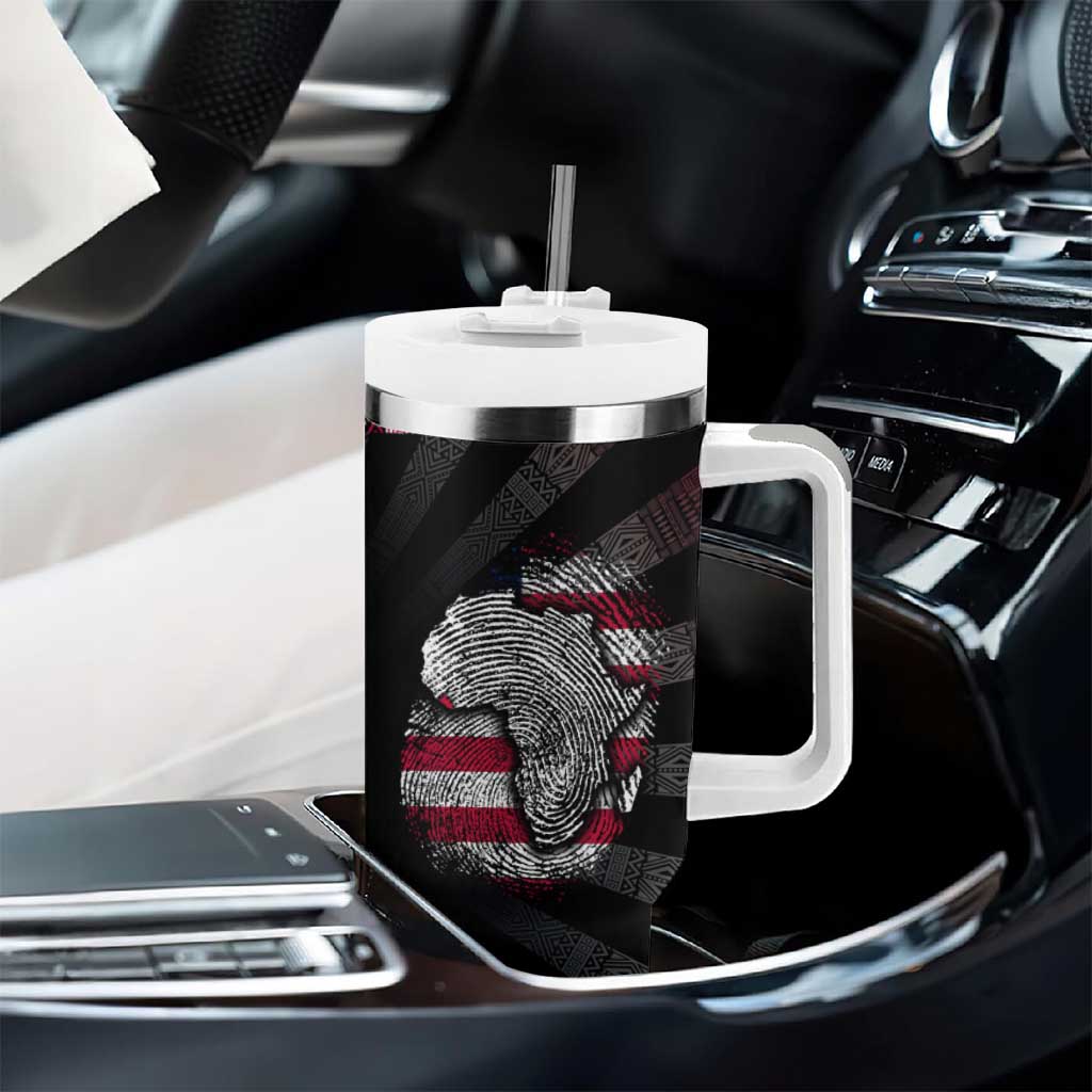 Liberia Roots Tumbler With Handle African Pride in Fingerprint and Tribal Colors
