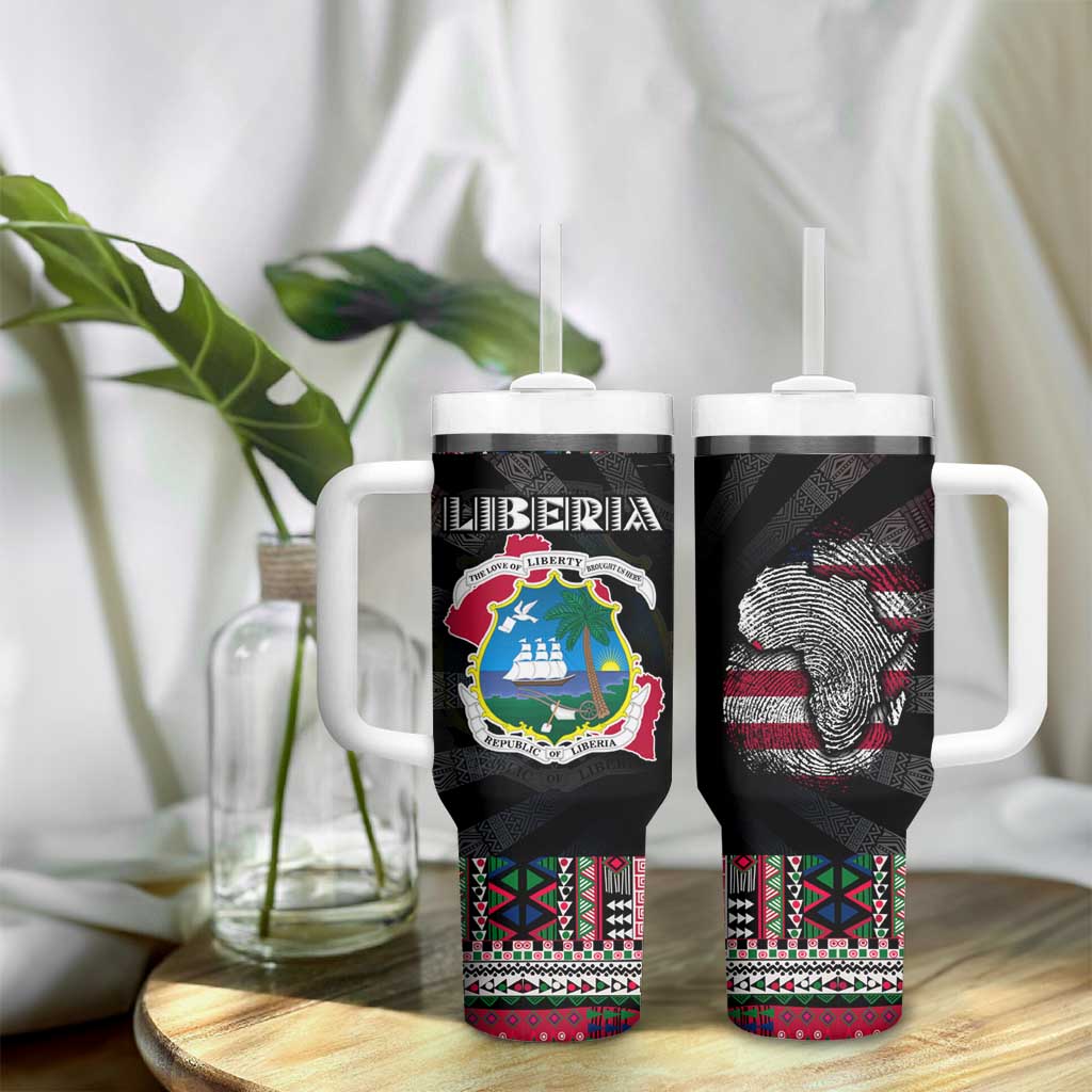 Liberia Roots Tumbler With Handle African Pride in Fingerprint and Tribal Colors