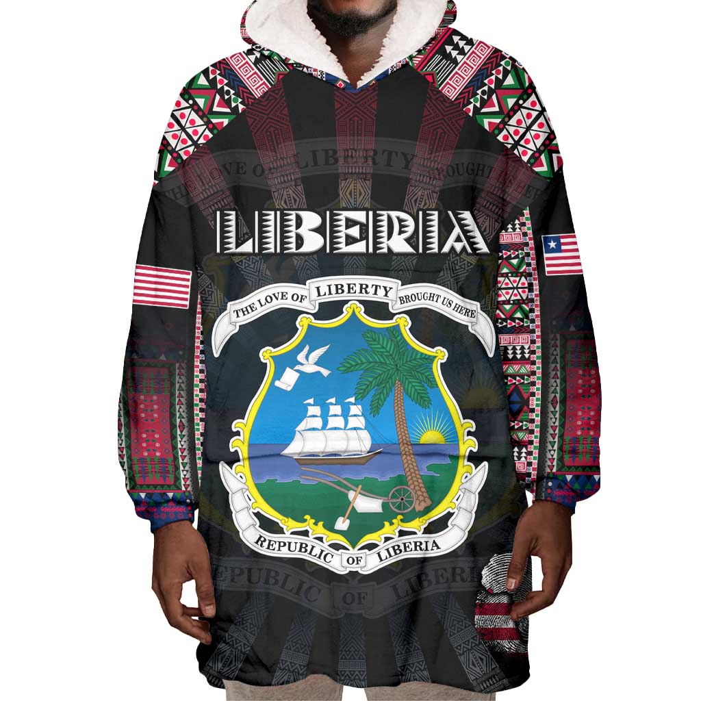 Personalized Liberia Roots Wearable Blanket Hoodie African Pride in Fingerprint and Tribal Colors