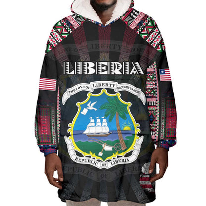 Personalized Liberia Roots Wearable Blanket Hoodie African Pride in Fingerprint and Tribal Colors