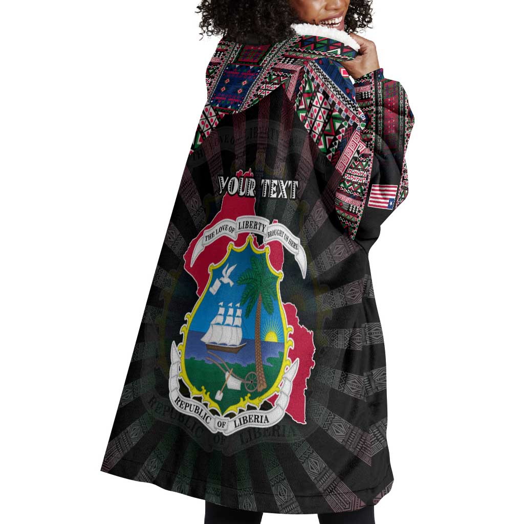 Personalized Liberia Roots Wearable Blanket Hoodie African Pride in Fingerprint and Tribal Colors
