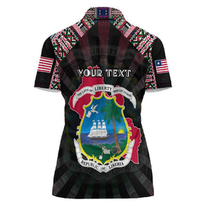 Personalized Liberia Roots Women Polo Shirt African Pride in Fingerprint and Tribal Colors