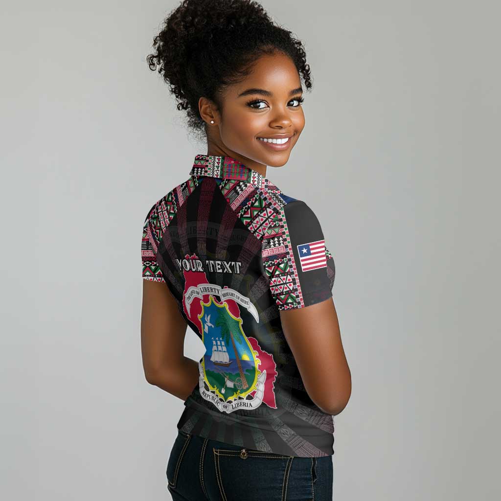 Personalized Liberia Roots Women Polo Shirt African Pride in Fingerprint and Tribal Colors