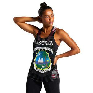Personalized Liberia Roots Women Racerback Tank African Pride in Fingerprint and Tribal Colors