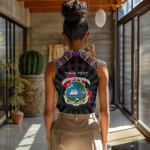 Personalized Liberia Roots Women Sleeveless Polo Shirt African Pride in Fingerprint and Tribal Colors