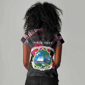 Personalized Liberia Roots Women V-Neck T-Shirt African Pride in Fingerprint and Tribal Colors