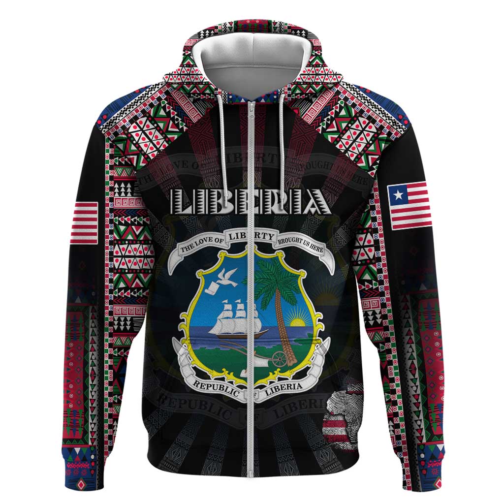 Personalized Liberia Roots Zip Hoodie African Pride in Fingerprint and Tribal Colors