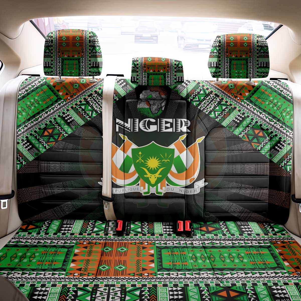 Niger Roots Back Car Seat Cover African Pride in Fingerprint and Tribal Colors