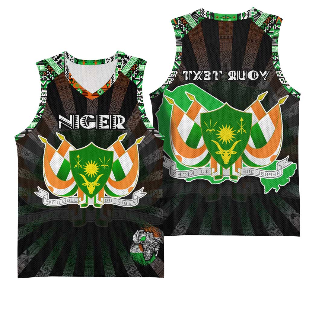 Personalized Niger Roots Basketball Jersey African Pride in Fingerprint and Tribal Colors - African Pride