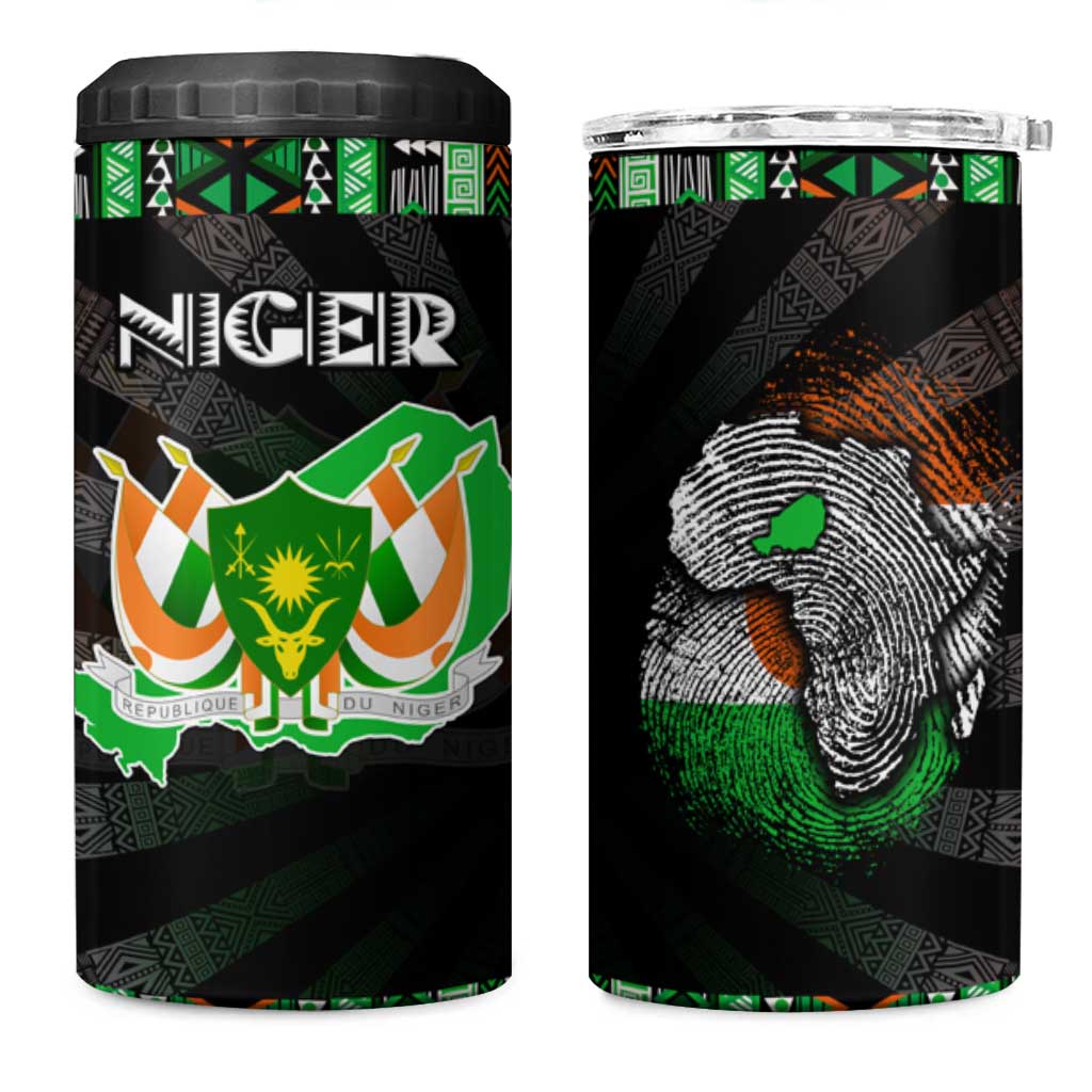 Niger Roots 4 in 1 Can Cooler Tumbler African Pride in Fingerprint and Tribal Colors