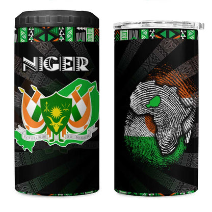 Niger Roots 4 in 1 Can Cooler Tumbler African Pride in Fingerprint and Tribal Colors