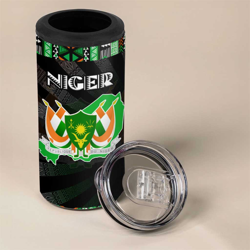 Niger Roots 4 in 1 Can Cooler Tumbler African Pride in Fingerprint and Tribal Colors