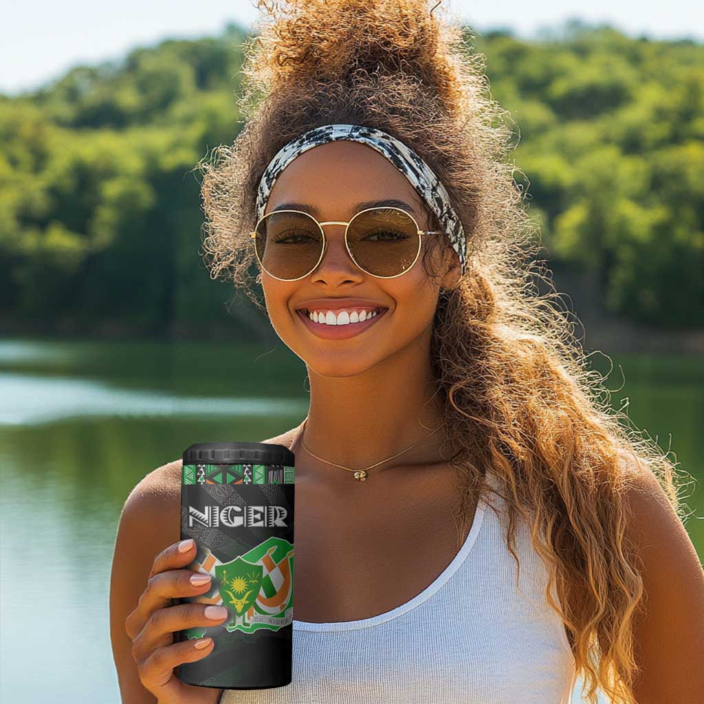 Niger Roots 4 in 1 Can Cooler Tumbler African Pride in Fingerprint and Tribal Colors