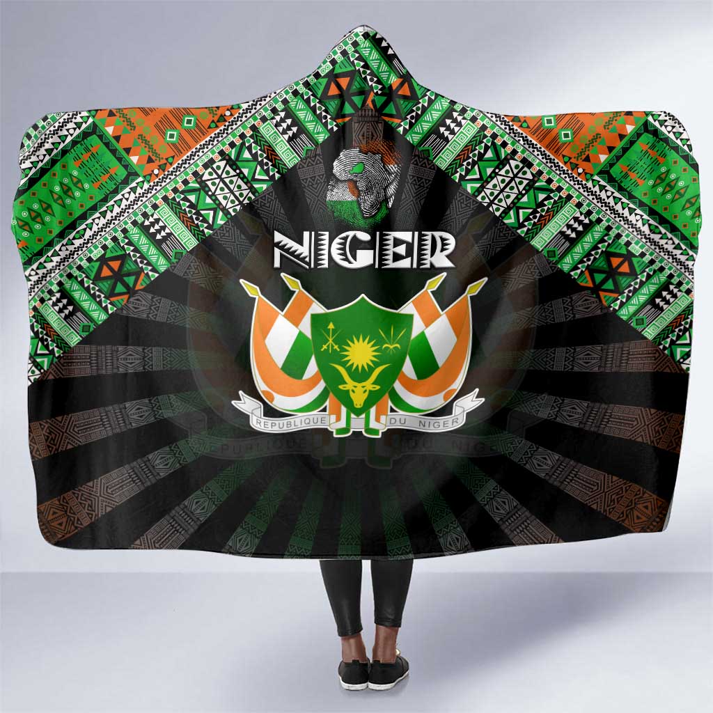 Niger Roots Hooded Blanket African Pride in Fingerprint and Tribal Colors