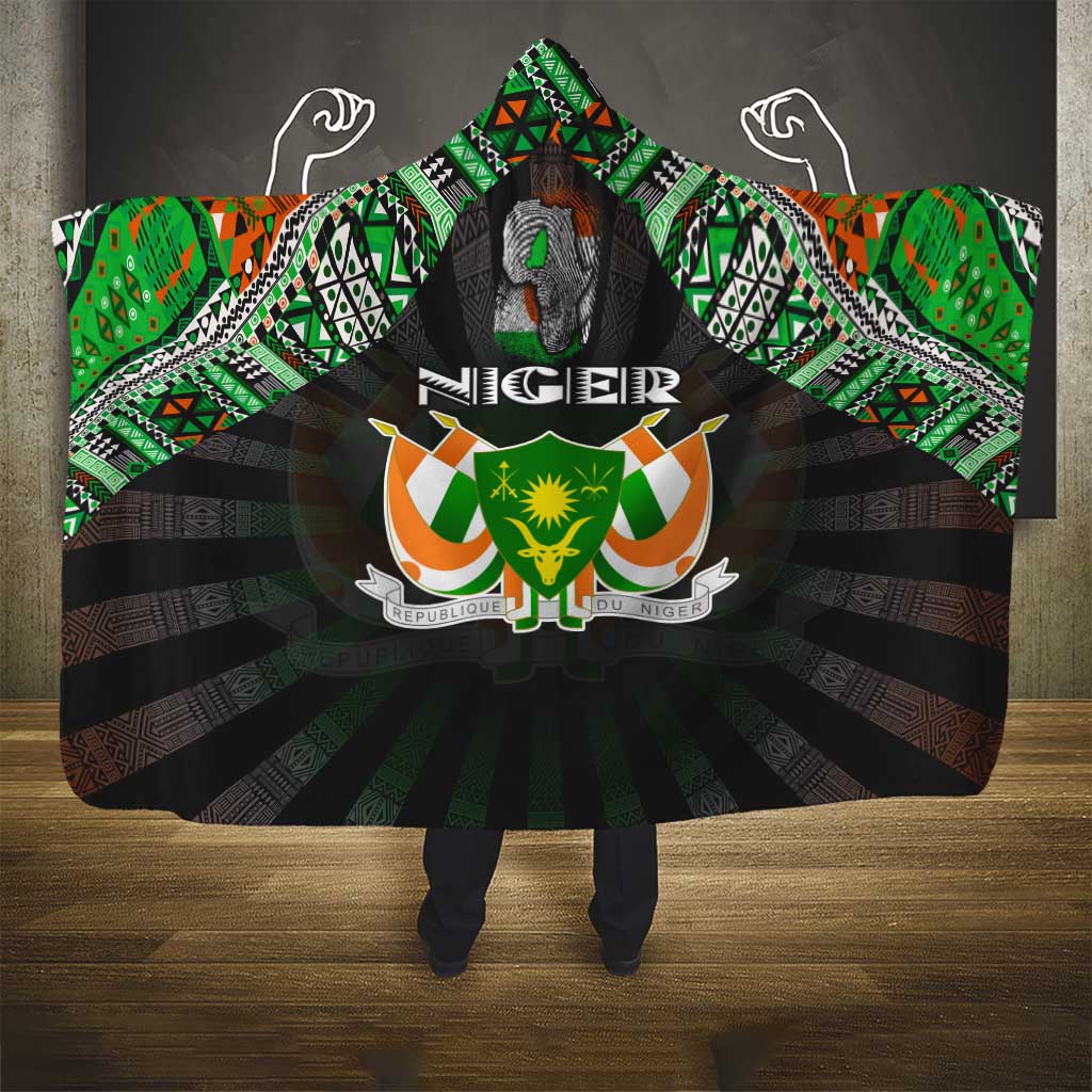 Niger Roots Hooded Blanket African Pride in Fingerprint and Tribal Colors