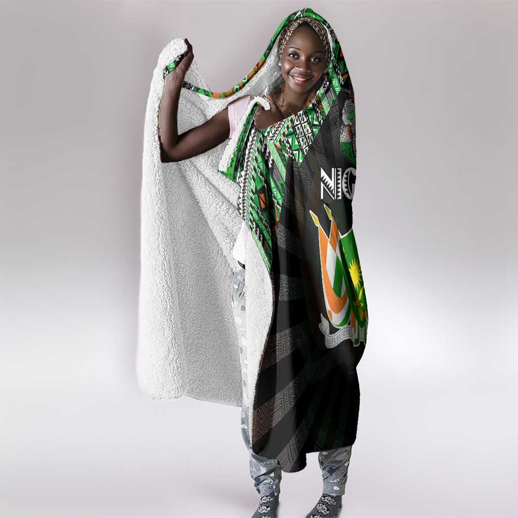 Niger Roots Hooded Blanket African Pride in Fingerprint and Tribal Colors