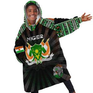 Personalized Niger Roots Kid Wearable Blanket Hoodie African Pride in Fingerprint and Tribal Colors