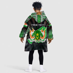 Personalized Niger Roots Kid Wearable Blanket Hoodie African Pride in Fingerprint and Tribal Colors