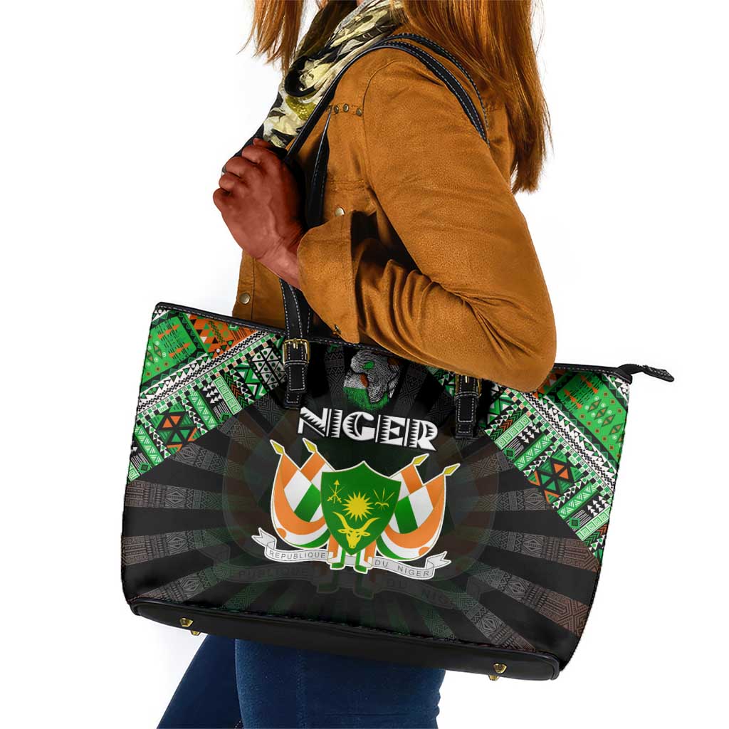 Niger Roots Leather Tote Bag African Pride in Fingerprint and Tribal Colors