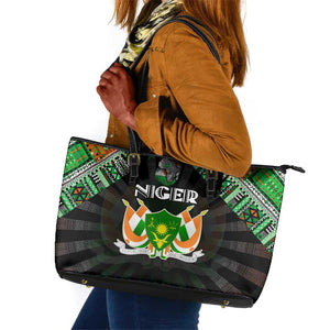 Niger Roots Leather Tote Bag African Pride in Fingerprint and Tribal Colors