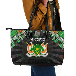 Niger Roots Leather Tote Bag African Pride in Fingerprint and Tribal Colors