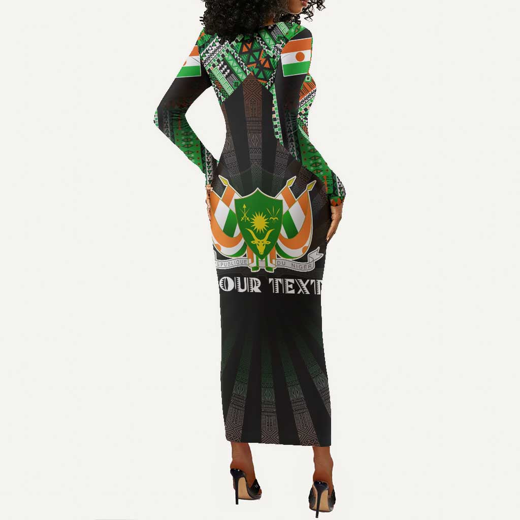 Personalized Niger Roots Long Sleeve Bodycon Dress African Pride in Fingerprint and Tribal Colors