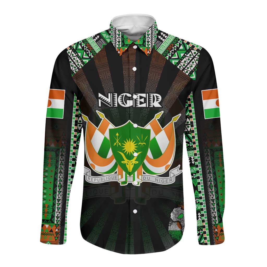 Personalized Niger Roots Long Sleeve Button Shirt African Pride in Fingerprint and Tribal Colors