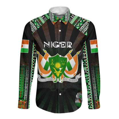 Personalized Niger Roots Long Sleeve Button Shirt African Pride in Fingerprint and Tribal Colors