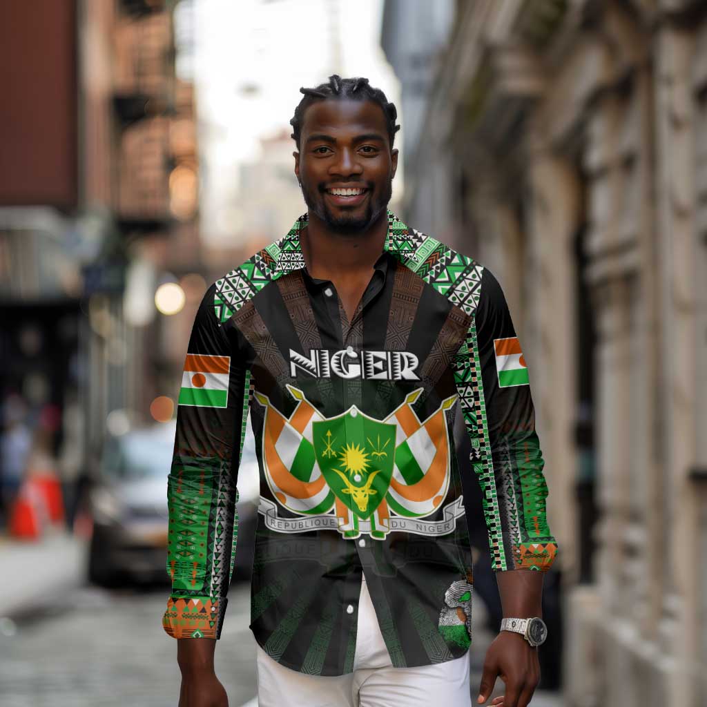 Personalized Niger Roots Long Sleeve Button Shirt African Pride in Fingerprint and Tribal Colors