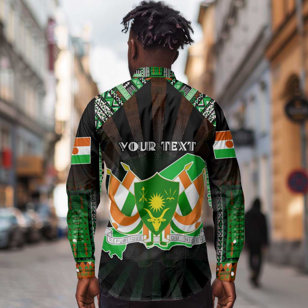 Personalized Niger Roots Long Sleeve Button Shirt African Pride in Fingerprint and Tribal Colors
