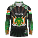 Personalized Niger Roots Long Sleeve Polo Shirt African Pride in Fingerprint and Tribal Colors