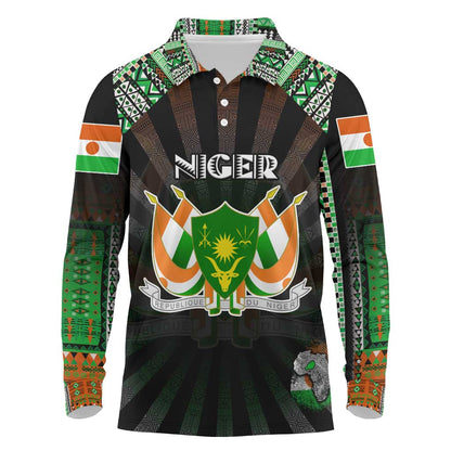 Personalized Niger Roots Long Sleeve Polo Shirt African Pride in Fingerprint and Tribal Colors