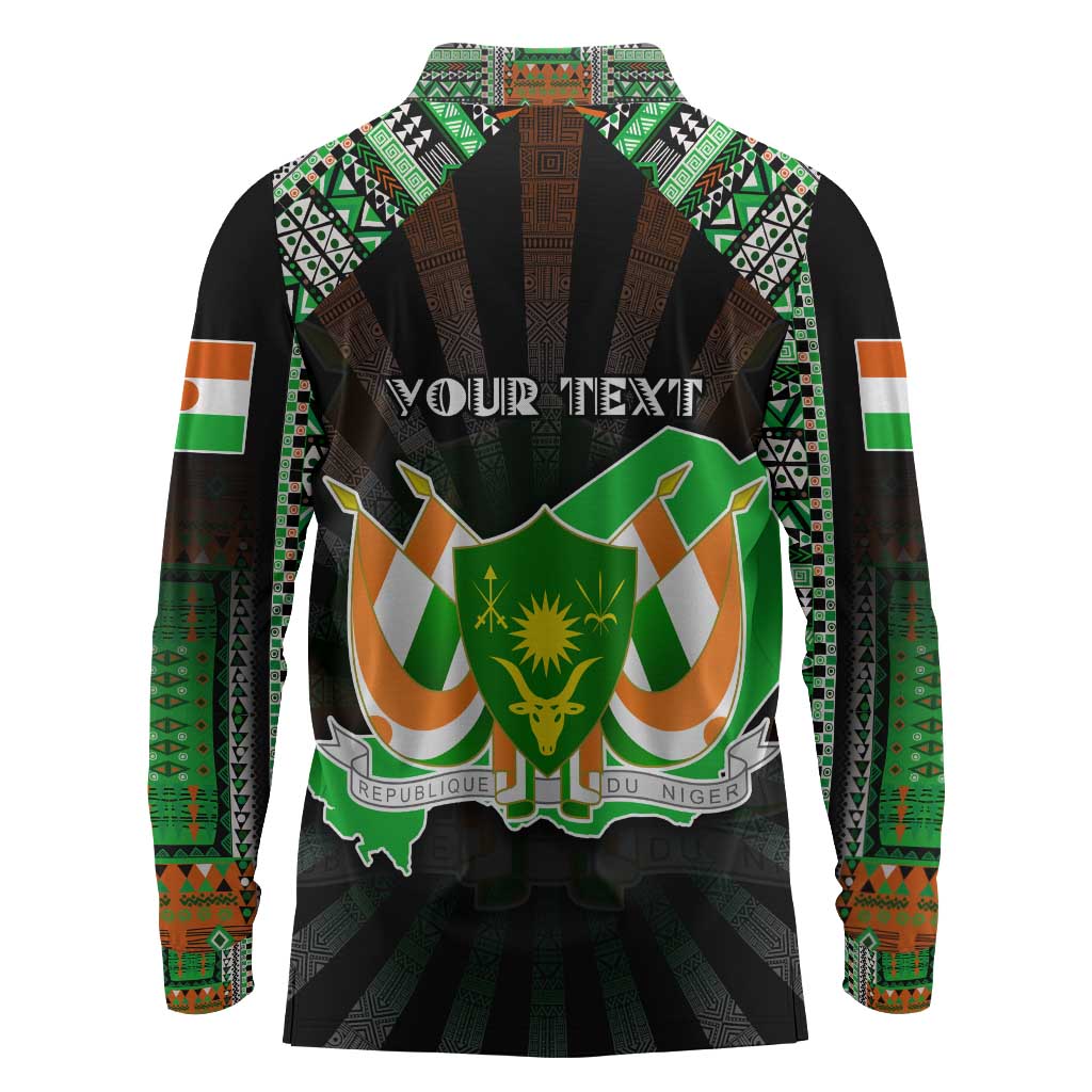 Personalized Niger Roots Long Sleeve Polo Shirt African Pride in Fingerprint and Tribal Colors