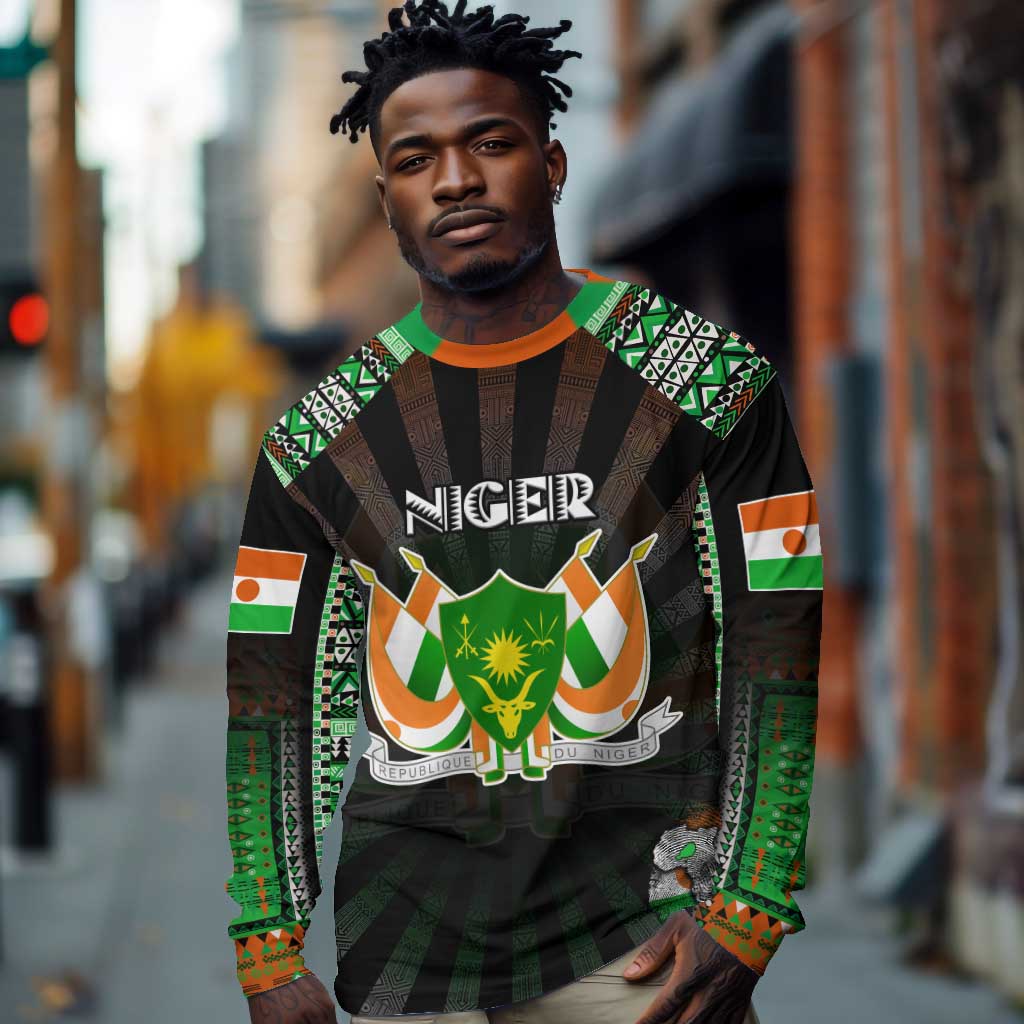 Personalized Niger Roots Long Sleeve Shirt African Pride in Fingerprint and Tribal Colors