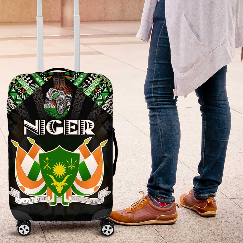 Niger Roots Luggage Cover African Pride in Fingerprint and Tribal Colors